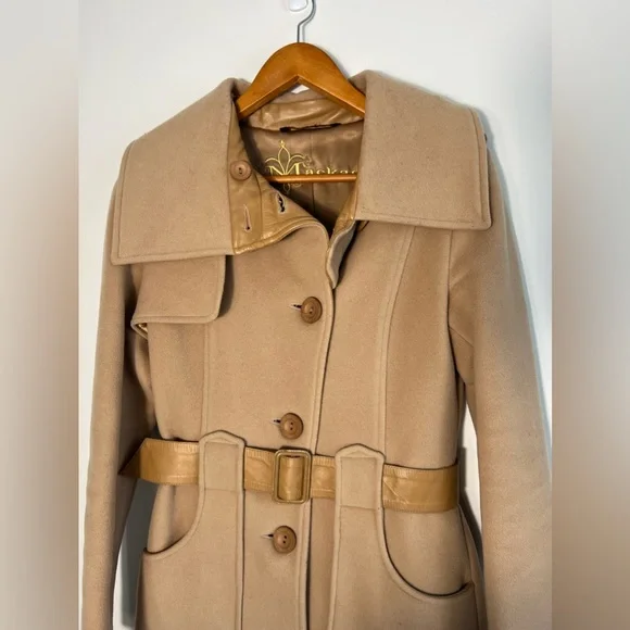 Mackage tan wool leather coat with buttons and pockets XS - Picture 7 of 15